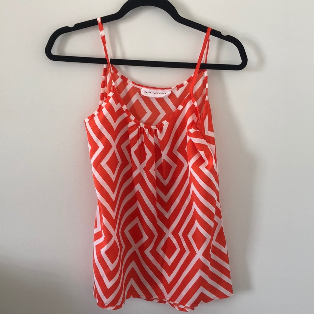 Peach Love Cream Pink and White Chevron Top